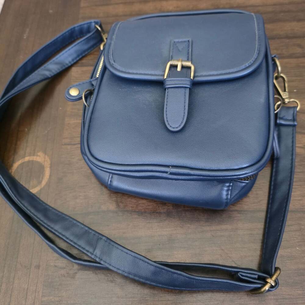 Faux Leather Double-Compartment Crossbody Bag Built-in Wallet